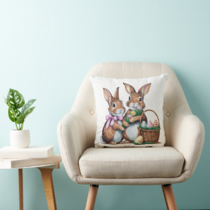 Coussin Bunnies Pâques Avec Panier