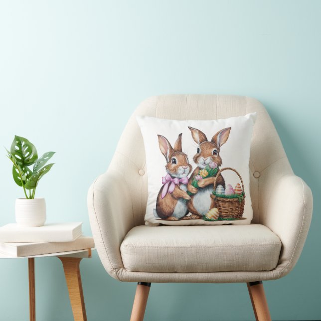Coussin Bunnies Pâques Avec Panier (Chaise)