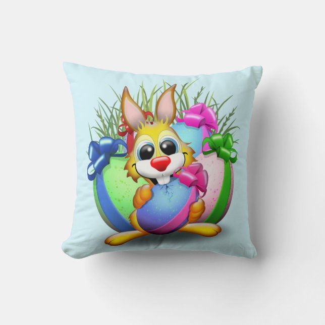 Coussin Bunny de Pâques drôle et caractère mignon Biting u (Recto)