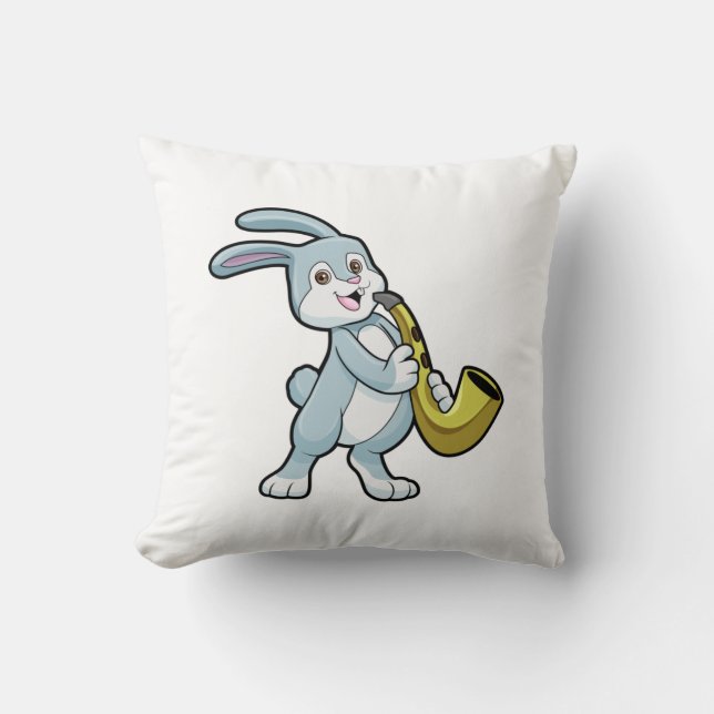 Coussin Bunny en musique avec saxophone (Recto)