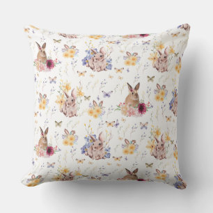 Coussin Bunny fête la fête de Pâques avec des papillons