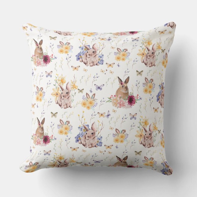 Coussin Bunny fête la fête de Pâques avec des papillons (Recto)