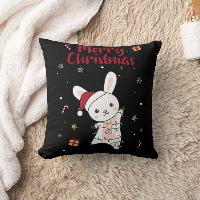 Coussin Bunny Merry Christmas Winter Animals Rabbits (Couverture)