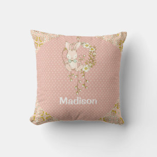 Coussin Bunny rose Floral Baby Girl personnalisée Nursery