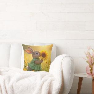 Coussin Bunny Sniffer un tournesol jaune