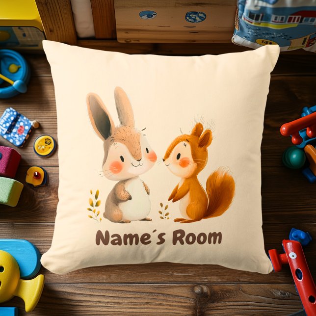 Coussin Bunny & Squirrel Amis de la Forêt | Chambre d'Enfa (Créateur téléchargé)