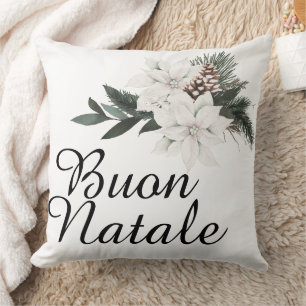 Coussin Buon Natale Italien Joyeux Noël Floral