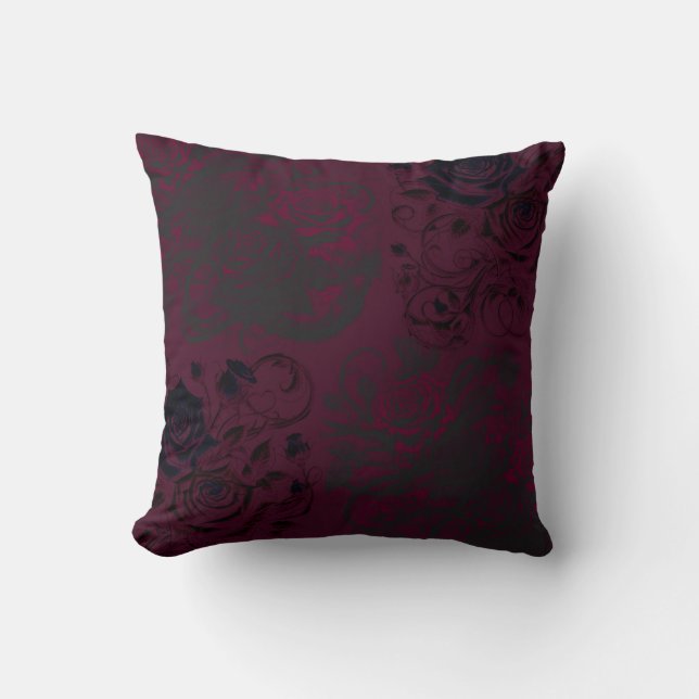 Coussin Burgundy & Black Dark Garden Gothique Glam (Recto)
