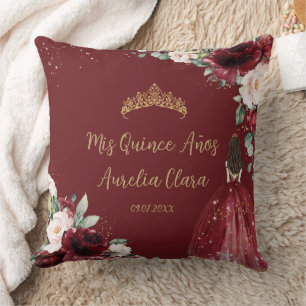 Coussin Burgundy Blush Floral Or Quinceañera Keepsaké