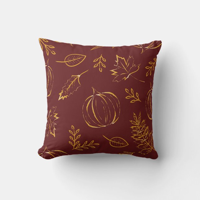 Coussin Burgundy Fall Citrouilles et Feuille Motif (Recto)