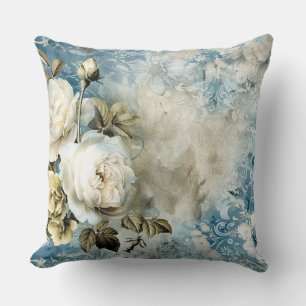 Coussin Burgundy Floral Marble Monogramme Bleu Poussiéreux