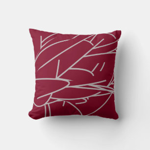 Coussin Burgundy & Grey Moderne Elégante Plumes Abstraites