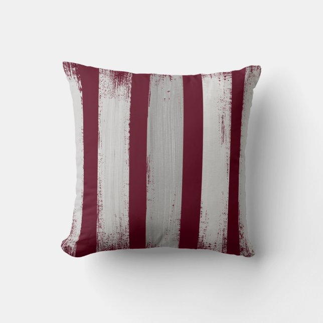 Coussin Burgundy & Gris Brush Strokes Lancer l'oreiller (Recto)