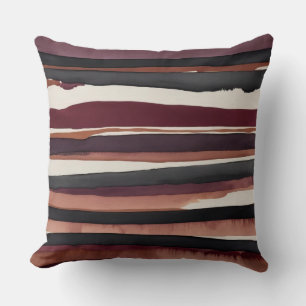 Coussin Burgundy gris et crème rayures abstraites