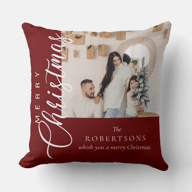 Coussin Burgundy Joyeux Noël Photo (Recto)