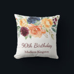 Coussin Burgundy Navy Peach Floral 90th Birthday Party<br><div class="desc">Pêche de la marine de Bourgogne Floral 90e anniversaire cadeau Jeu d'Oreiller Coussin d'oreiller Voir la collection correspondante dans Niche et Nest Store</div>
