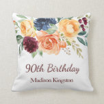 Coussin Burgundy Navy Peach Floral 90th Birthday Party<br><div class="desc">Pêche Florale de la marine de Bourgogne 90e fête d'anniversaire Cadeau Jeu d'oreiller coussin

Voir la collection correspondante dans Niche et Nest Store</div>