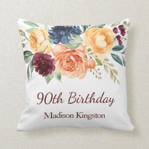 Coussin Burgundy Navy Peach Floral 90th Birthday Party