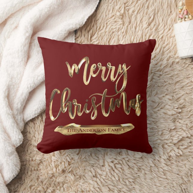 Coussin Burgundy Red Ajouter nom ou texte Joyeux Noël (Couverture)