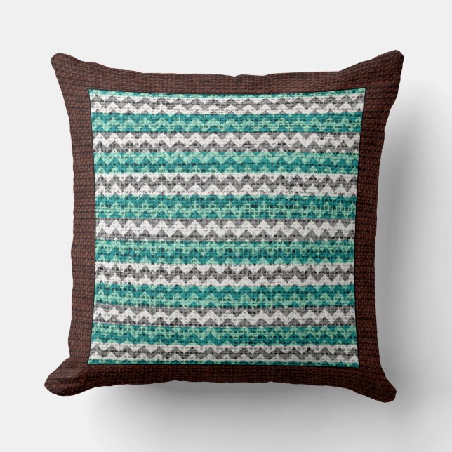 Coussin Burlap Couleur Chevron Brown moderne frontière #22 (Recto)
