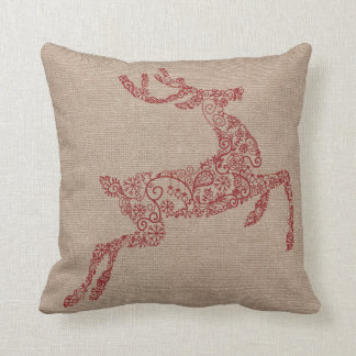 Coussin Burlap Red Reindeer