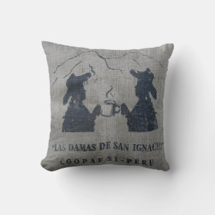 Coussin BURLAP (REGARDER) COFFEE LOVER PERU PREW JAUNE Ore