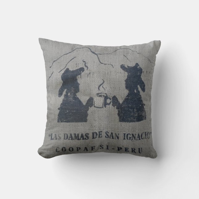Coussin BURLAP (REGARDER) COFFEE LOVER PERU PREW JAUNE Ore (Recto)