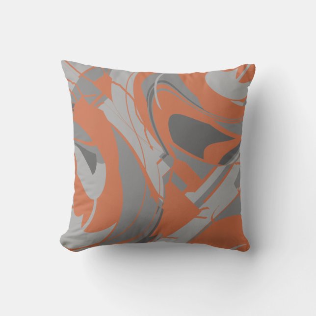 Coussin Burnt Orange Gray Charcoal Abstract Swirling Motif (Recto)