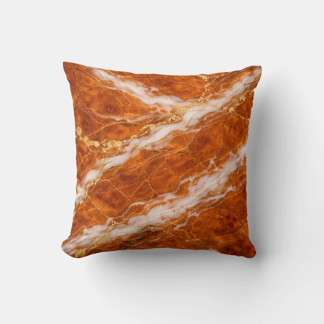 Coussin Burnt Orange Marble with White Swirls & Gold Veins (Recto)