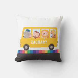 Coussin Bus De L'École Jaune Avec De Bons Animaux Enfants