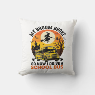 Coussin Bus Scolaire Sorcière Halloween Design Vintage Ens
