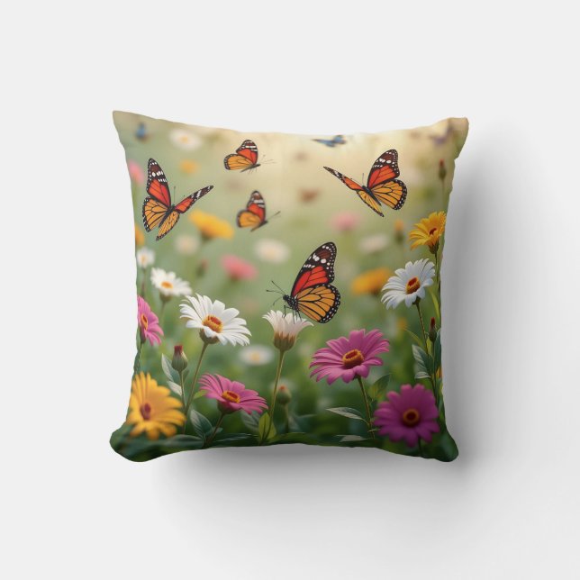 Coussin Butterfly Meadow Seamless Pattern Vibrant Flowers (Recto)