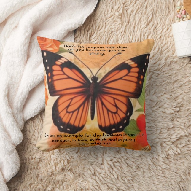 Coussin Butterfly Throw Pillow 1 Timothy 4:12 (Couverture)