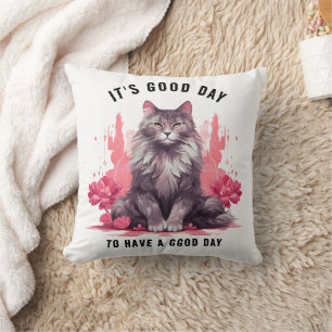 Coussin C’est un bon jour — Célébration de la fête du chat