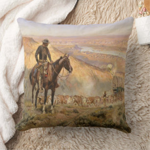 Coussin C M Russell Wagon Boss Vintage Western Cowboy