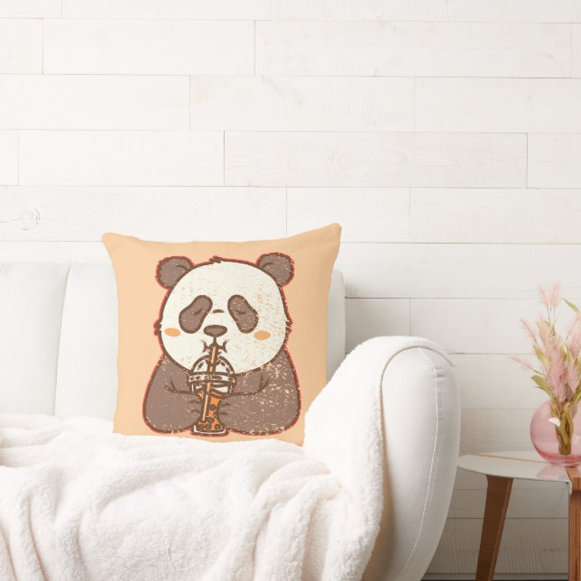 Coussin Ça arrive en buvant – Funny Panda Boba Style Rétro (Canapé)