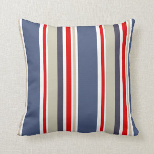 Coussin Cabana rayé rouge blanc bleu gris beige
