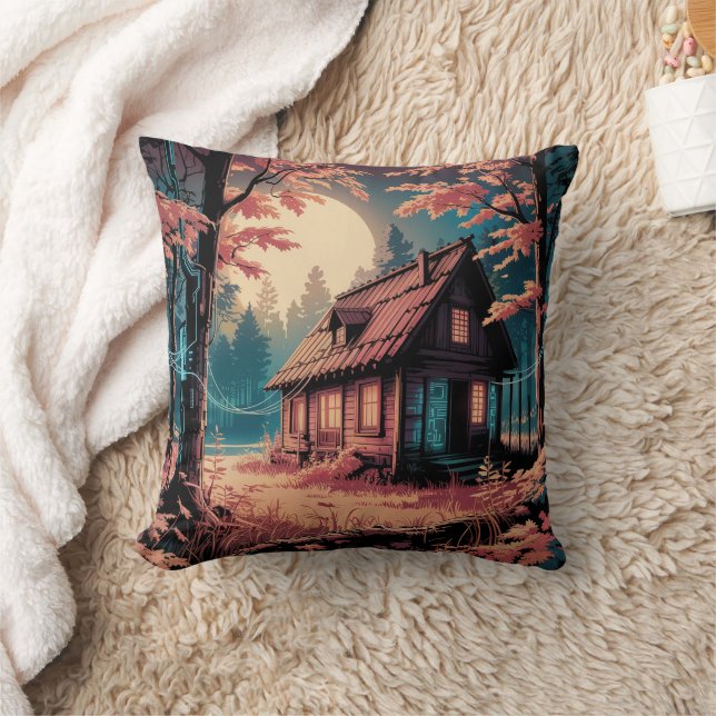 Coussin Cabane au Clair de Lune, Art de la Forêt Japonaise (Couverture)