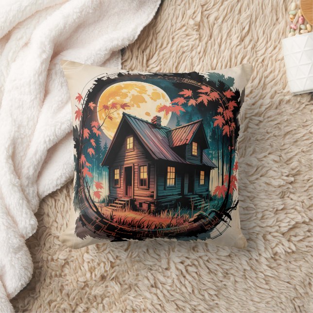 Coussin Cabane au Clair de Lune, Art de la Forêt Japonaise (Couverture)