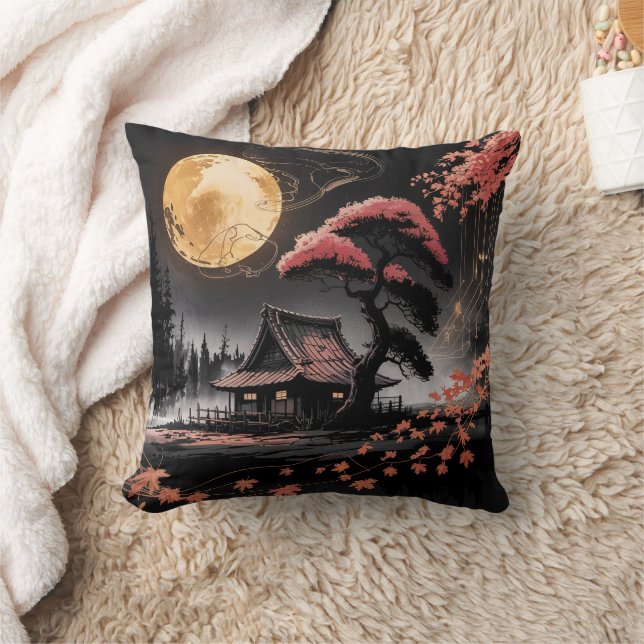 Coussin Cabane au Clair de Lune, Art de la Forêt Japonaise (Couverture)