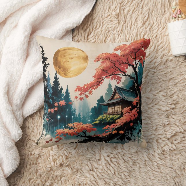 Coussin Cabane au clair de lune Forêt japonaise Art (4) (Couverture)