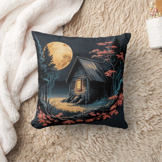 Coussin Cabane au Clair de Lune Forêt Japonaise Art (6) (Couverture)