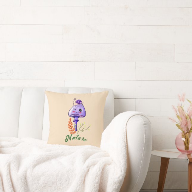 Coussin cabane dans les bois, ambiance cosy et champignons (Canapé)