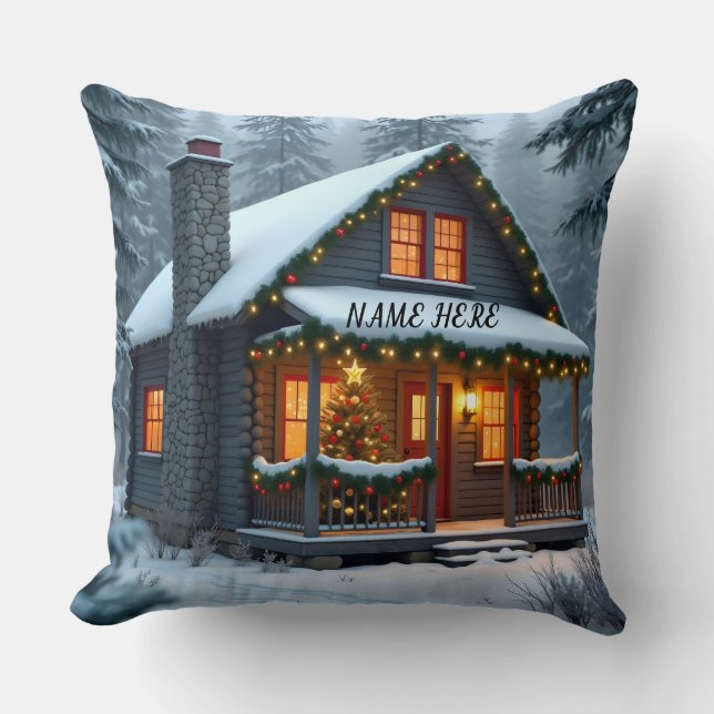Coussin Cabane de Noël personnalisée 2 (Recto)