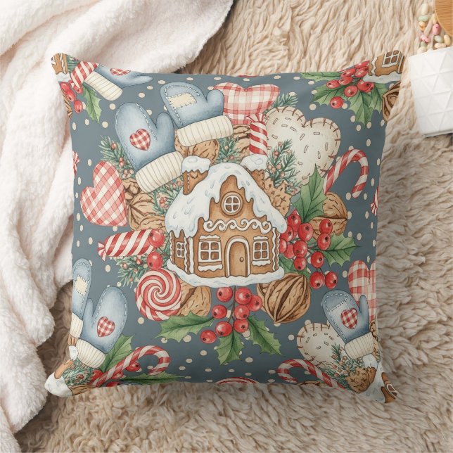 Coussin Cabane en pain d'épices d'hiver - Mitaines (Couverture)