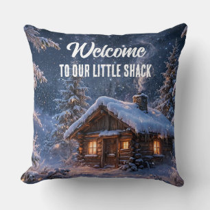 Coussin Cabane magique dans les bois pour une nuit d'hiver