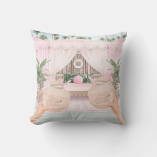 Coussin Cabane rayée rose et blanc Cocotier personnalisé