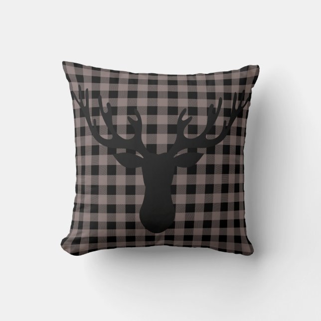 Coussin Cabane rustique motif carreaux de buffle silhouett (Recto)