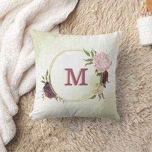 Coussin cabernet rose floral verdure
