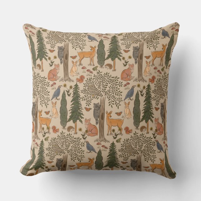 Coussin Cabincore Animaux forestiers (Recto)
